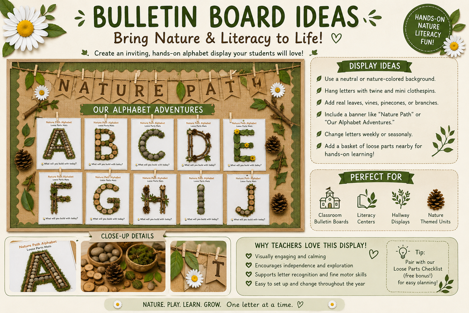 Nature Path Uppercase Alphabet Loose Parts Mats | Printable Literacy Activity