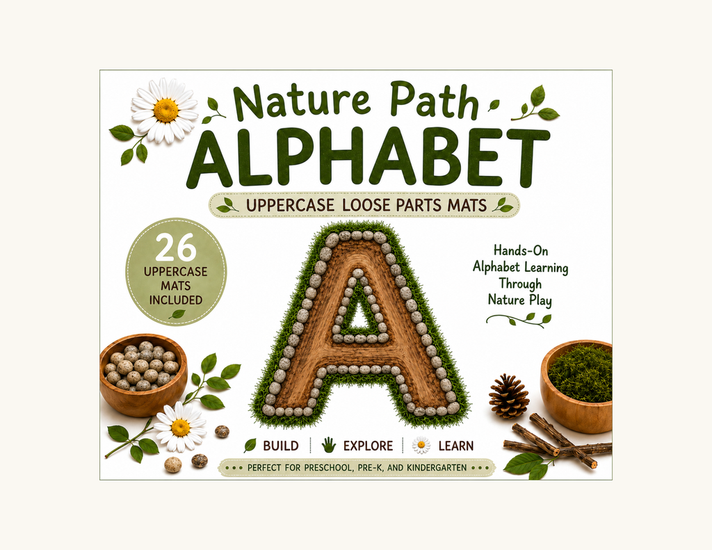 Nature Path Uppercase Alphabet Loose Parts Mats | Printable Literacy Activity