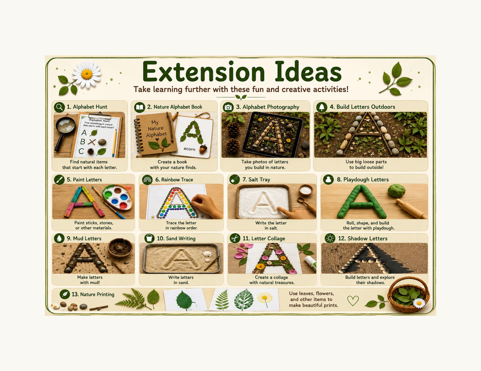 Nature Path Uppercase Alphabet Loose Parts Mats | Printable Literacy Activity