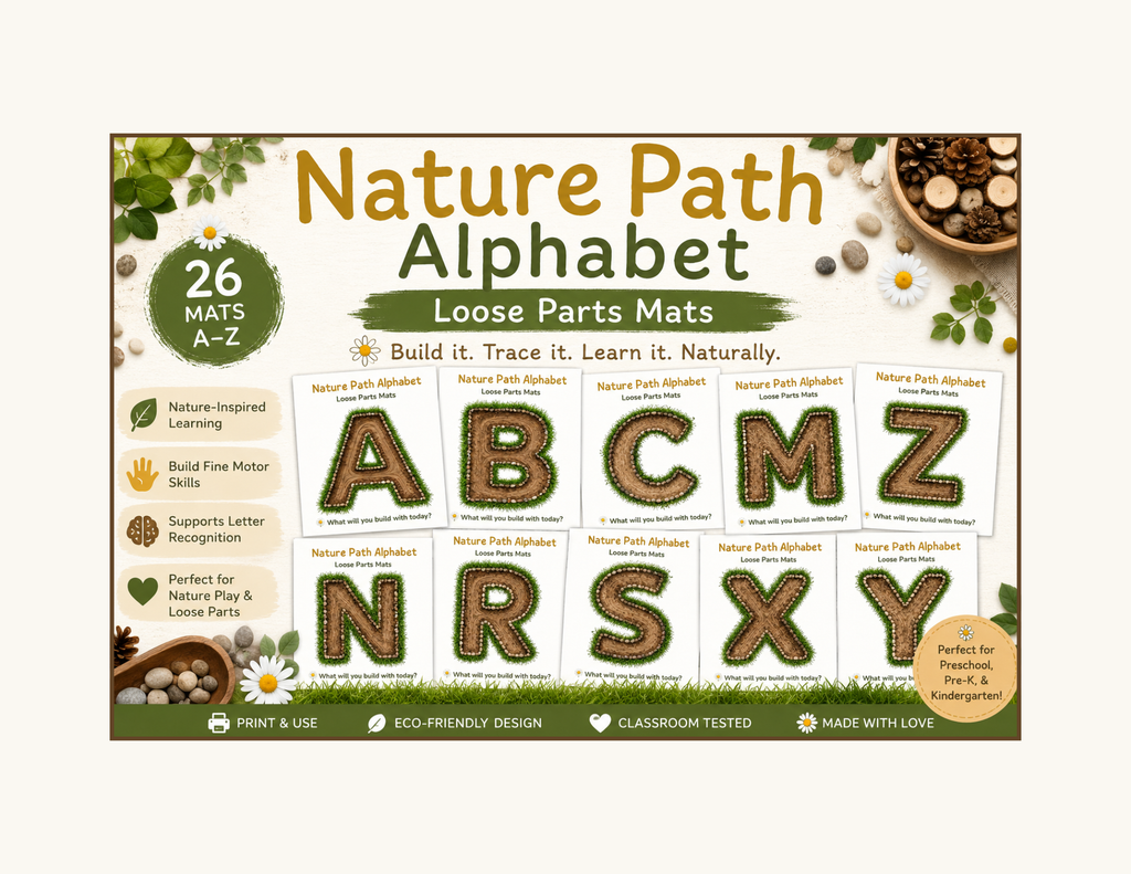 Nature Path Uppercase Alphabet Loose Parts Mats | Printable Literacy Activity