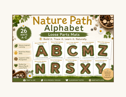 Nature Path Uppercase Alphabet Loose Parts Mats | Printable Literacy Activity