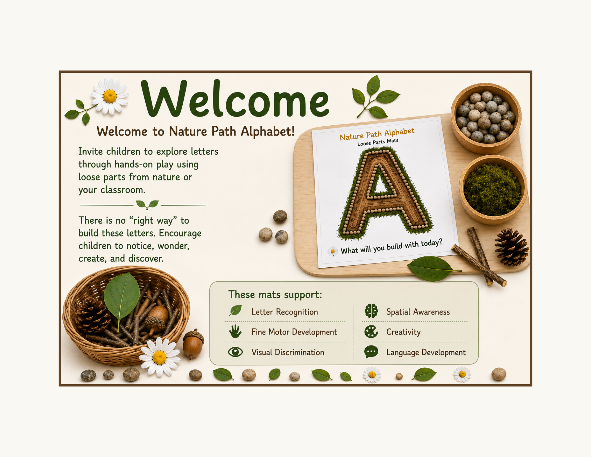Nature Path Uppercase Alphabet Loose Parts Mats | Printable Literacy Activity