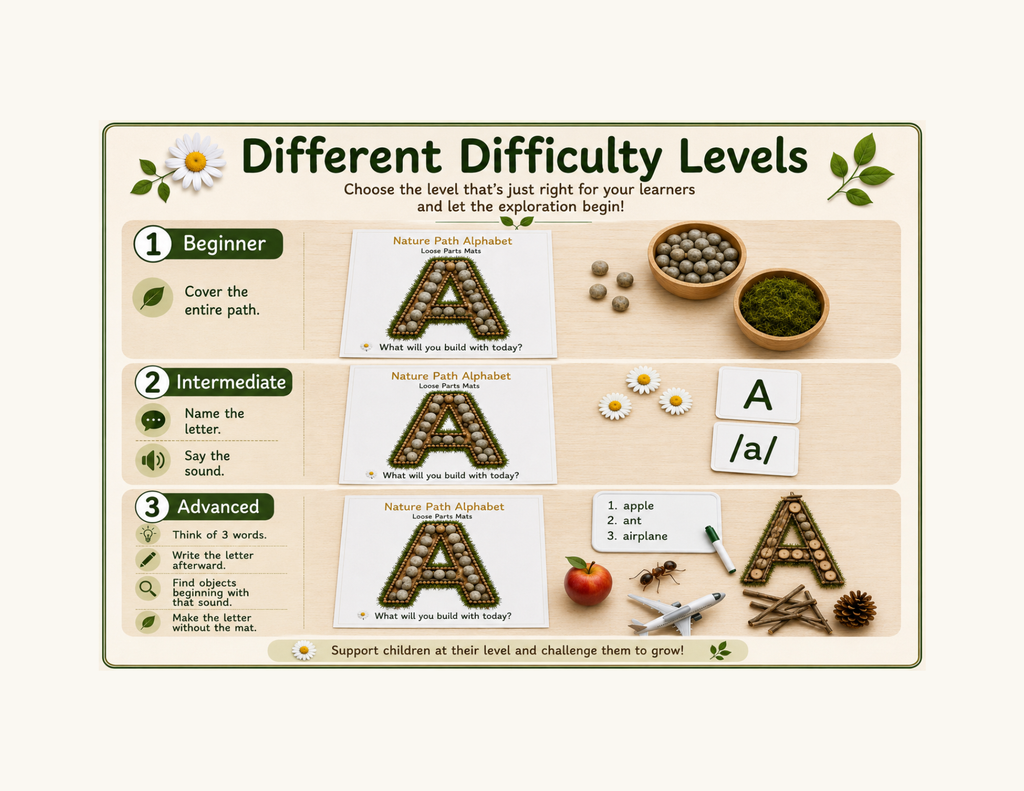 Nature Path Uppercase Alphabet Loose Parts Mats | Printable Literacy Activity