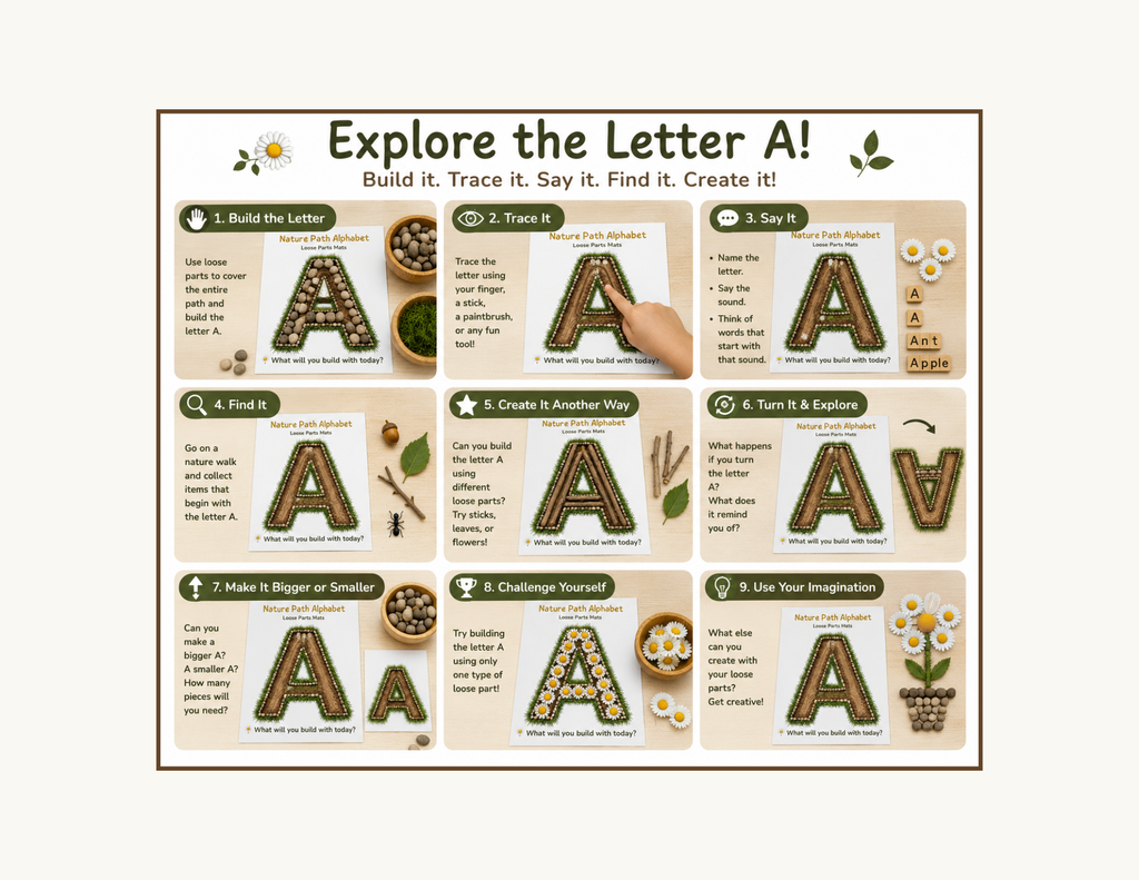 Nature Path Uppercase Alphabet Loose Parts Mats | Printable Literacy Activity