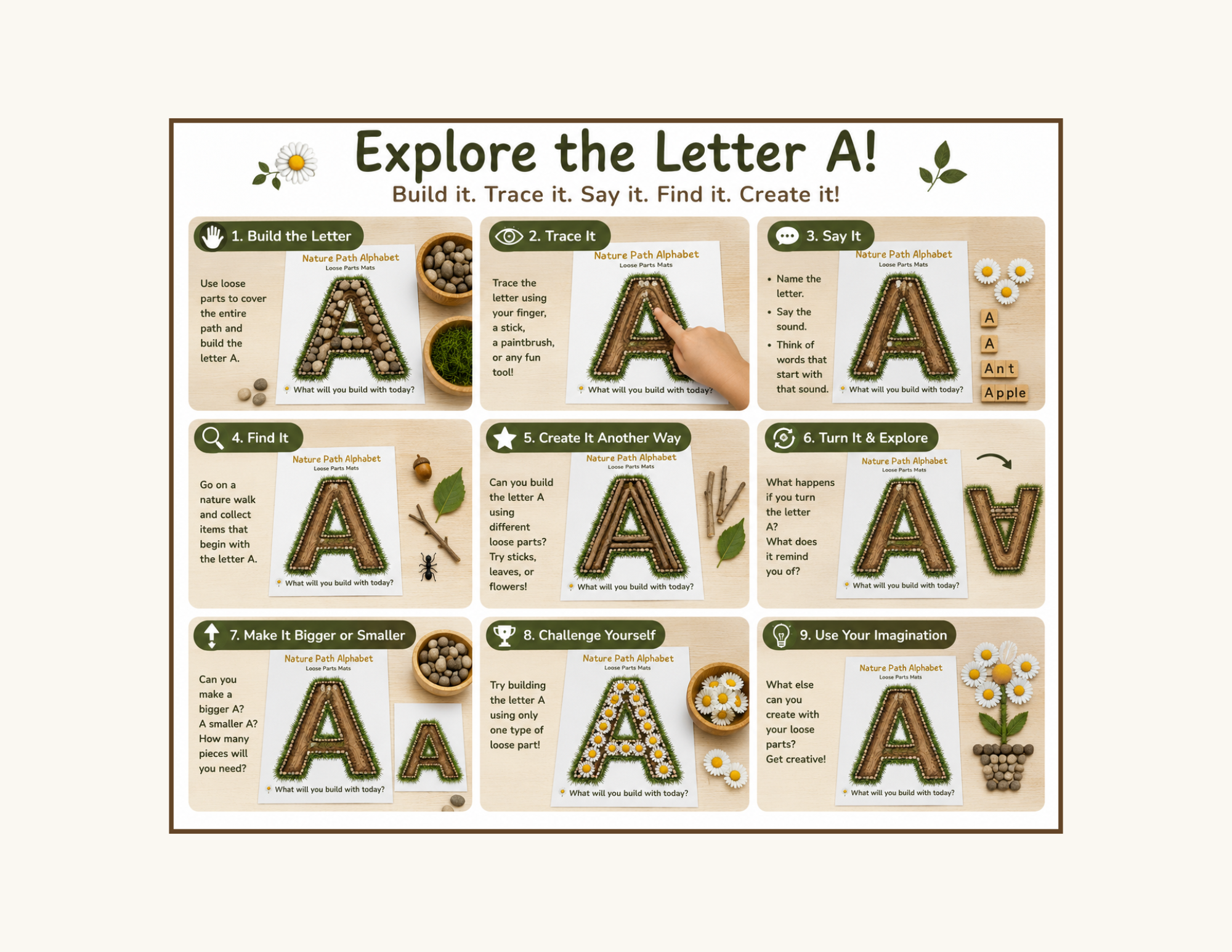 Nature Path Uppercase Alphabet Loose Parts Mats | Printable Literacy Activity